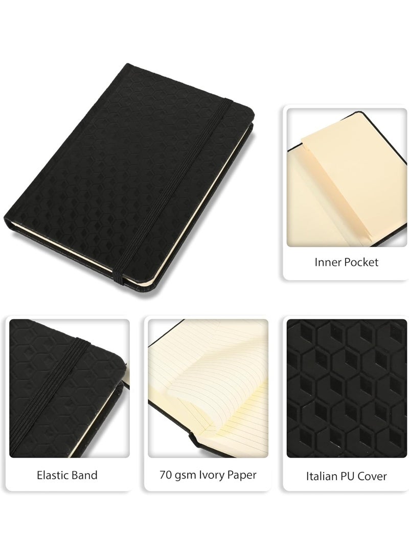 FIS® Executive Notebook, Italian PU Materials, A6 Size(105x148mm,) Round Corners, 96 Sheets, Single Ruled, 70gsm Italian Ivory Paper with Elastic Band Closure, 1 Piece, Black Color-FSNBEXA6BKD3 - Image 3
